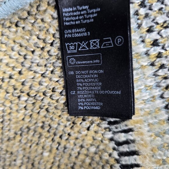 H&M Geometric Tribal Print Wrap Cardigan Blue/Beige Black Contrast Trim Made In - Picture 6 of 8